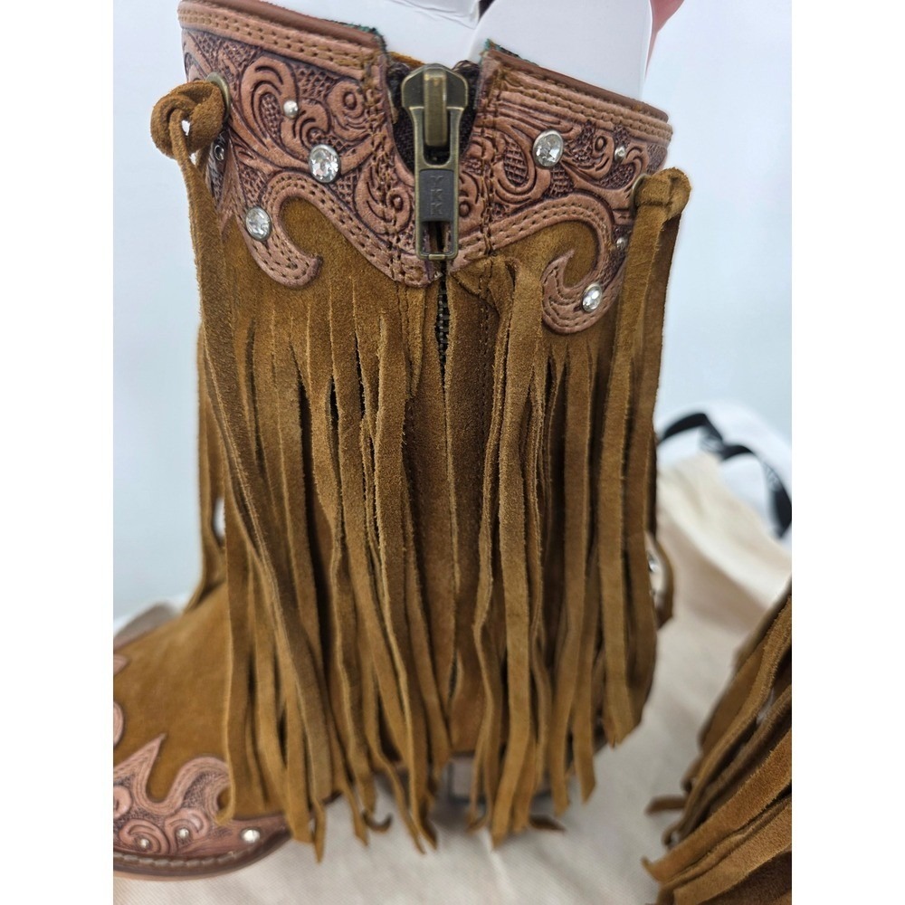 Myra Goldrush Suede Fringe Western Boots Tooled Leather Rhinestone Size 10 NWT - Picture 6 of 9